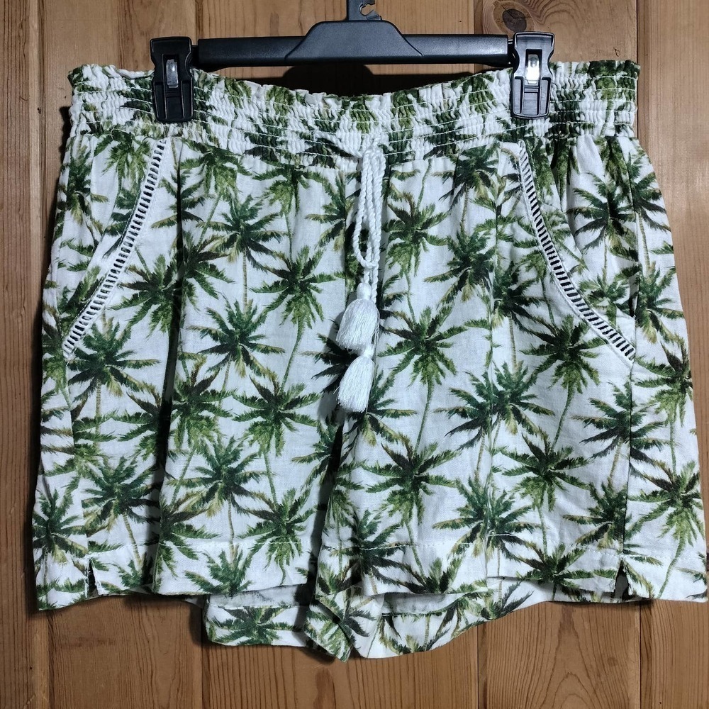 Briggs elastic waist linen blend palm tree print shorts size Large